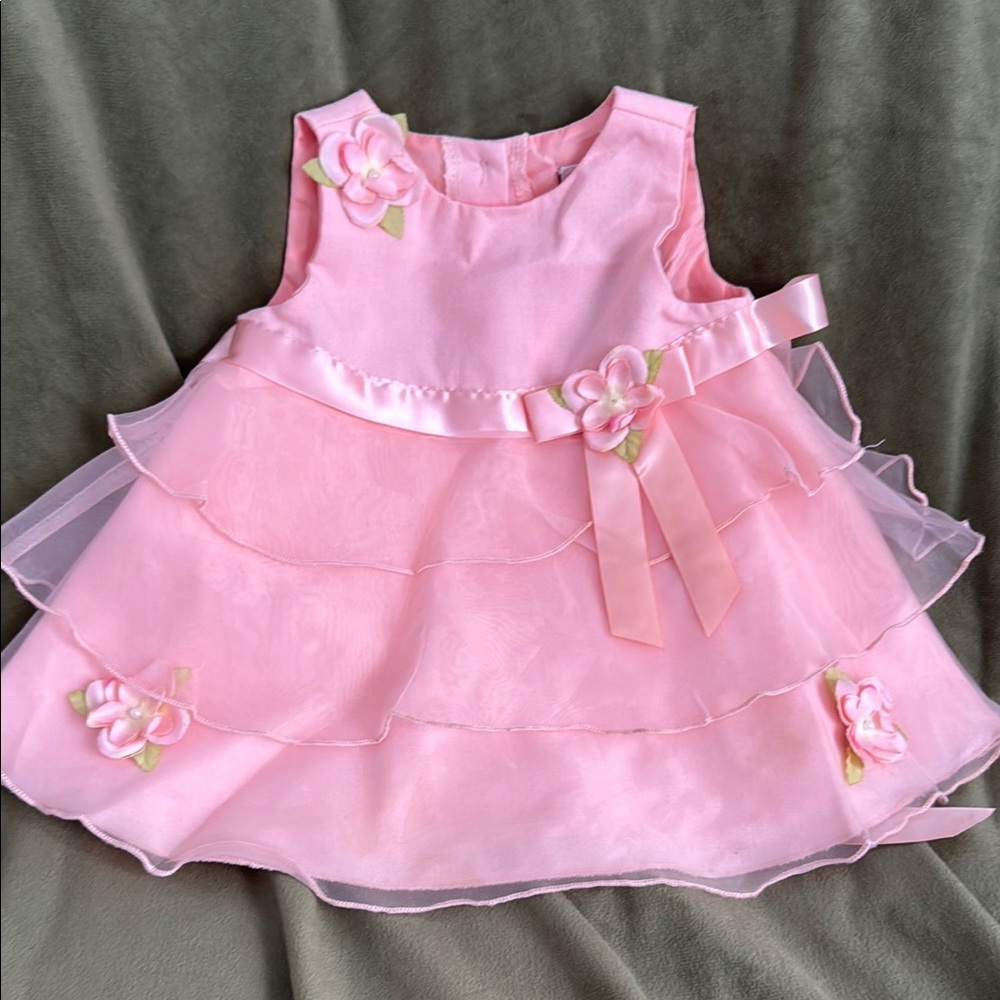 Youngland Pink Baby Dress with Floral Details